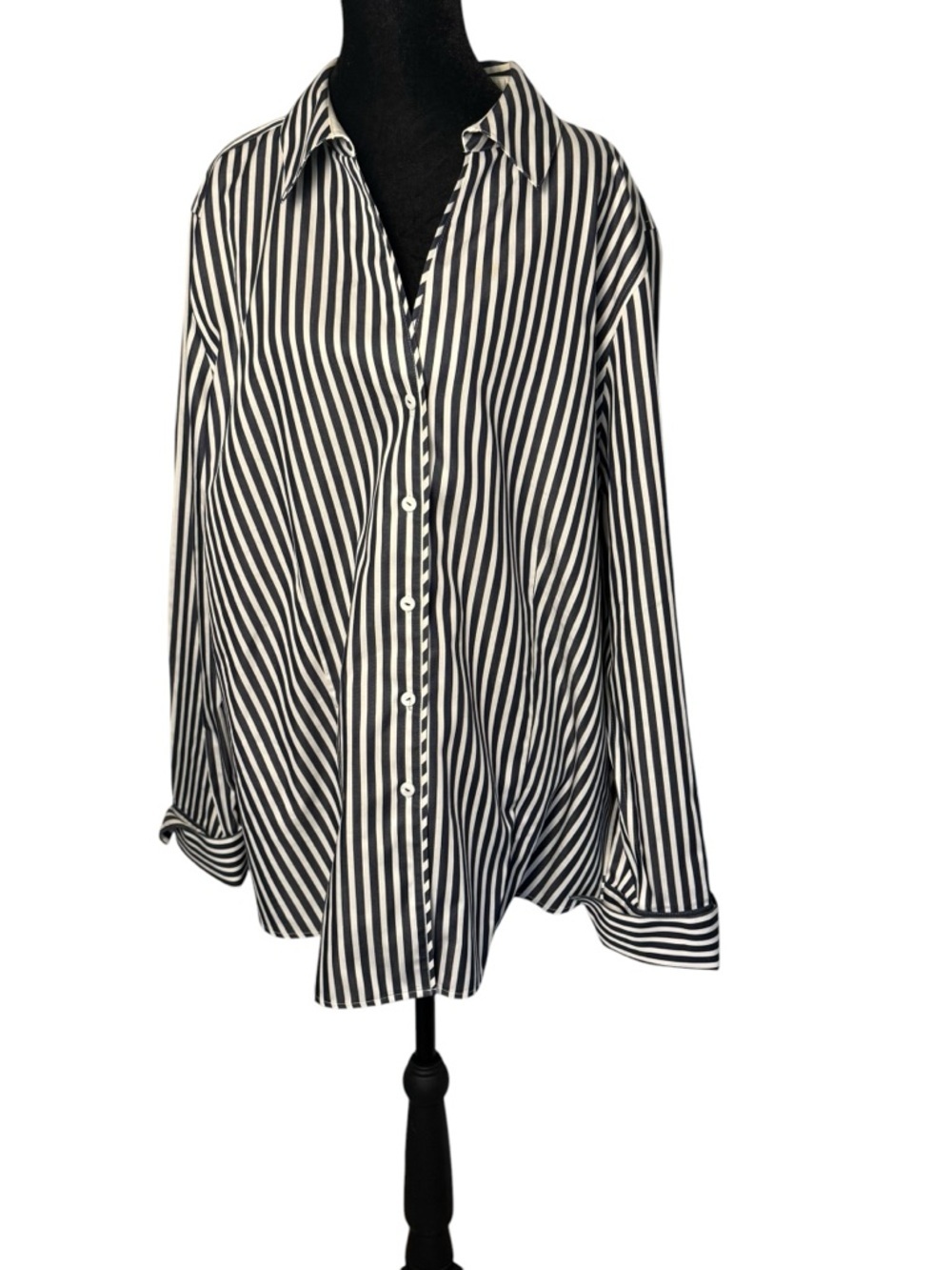 Foxcroft NYC Striped Non-Iron Classic Luxury Blouse 18W Blue White